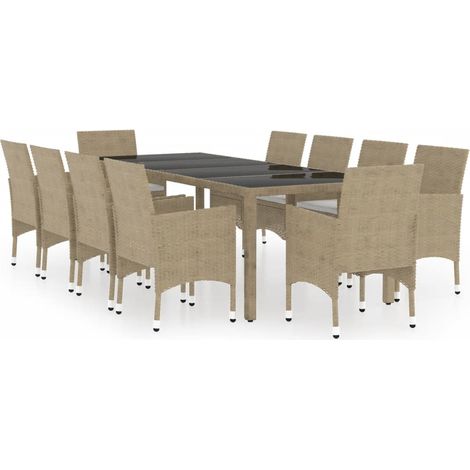 Maison Exclusive - 11-tlg. Garten-Essgruppe Poly Rattan Beige