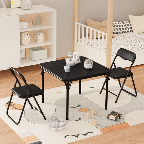 Ensemble Table et chaises carrées Pliantes pour Enfants, 3 pièces pour Les Tout-Petits,Salle à Manger, étudier,Jouer au Dessin,Noir (1/5)