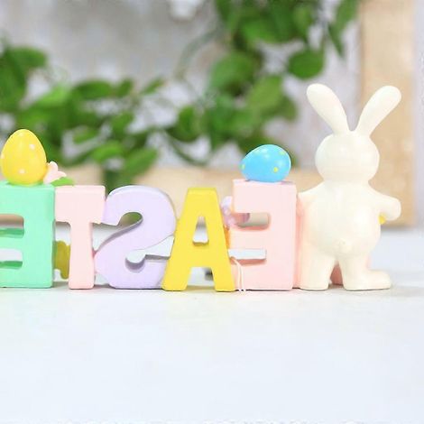 Décoration de table en résine représentant un lapin de Pâques, un œuf de Pâques, un micro-paysage ou une figurine artisanale. (1/4)