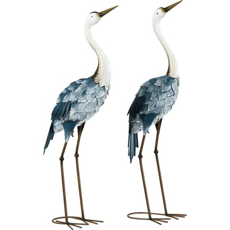 Lot de 2 statues grue en acier, décoration extérieure oiseau pour jardin terrasse balcon