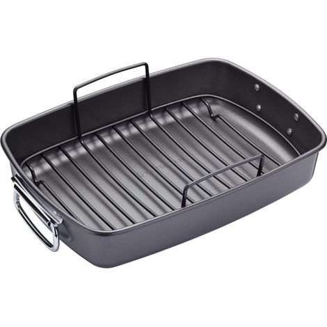 Rôtissoire profonde avec grille, plat à rôtir pour le four et la table de cuisson, robuste, résistant à la rouille, antiadhésif, lavable au lave-vaisselle, 40x28cm (1/5)