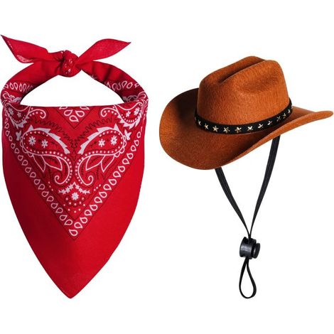 Choyaxo - Déguisement de cowboy pour animaux de compagnie - Costume d'Halloween pour chiens et chats - Chapeau de cowboy avec bandana et foulard (Petit) (1/5)