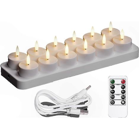 Bougies LED rechargeables avec socle de charge, lot de 12, sans flamme pour décoration intérieure et événements, éclairage chaleureux, idéales pour ambiance festive. (1/5)