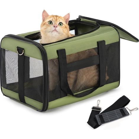 1 - Sac De Transport Pour Chat - Sac De Voyage Pour Chien - Pliable Avec Laisse Intérieure Et Fenêtres En Maille - Pour Animaux Jusqu&39à 7 Kg - Vert - 43x28x28 Cm