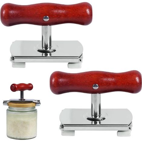 Ouvre-boîtes - Lot de 2 - Manche en bois - Réglable - Ouvre-boîtes en acier inoxydable - Portable - Aide pour les seniors - Ustensiles de cuisine - Ouvre-boîtes professionnel - Convient aux cuisines, (1/5)