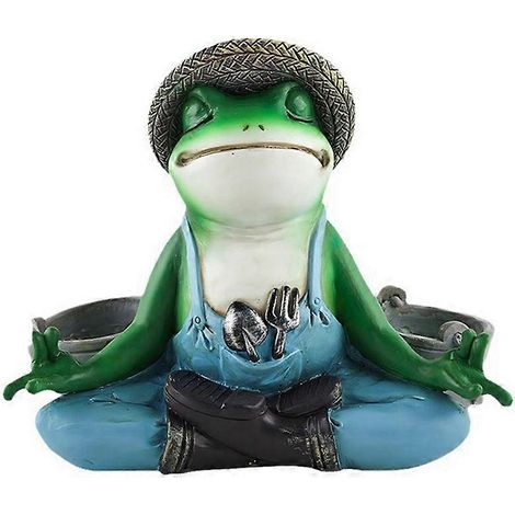 Statue de grenouille pour jardin, pot de fleurs de méditation, convient aux petites plantes, décoration unique pour pot de fleurs (1/5)