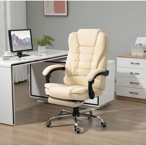 Bürostuhl mit Fußstütze, Kunstleder Creme, 145°-Neigung, Kopfstütze, 64,5 x 69 x 109-117 cm (1/5)