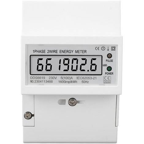 Electricity Meter 1 Phase 2 Wire LCD AC 230V 5A 100A Energy Power Monitor DIN Rail Mount for Home (1/4)