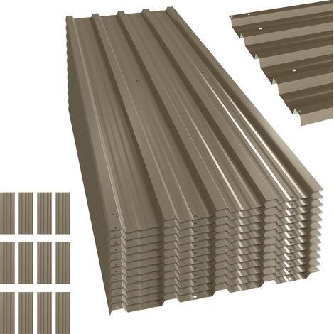 Outsunny 12x paneles para tejado de acero galvanizado, 7m², para caseta de herramientas, cobertizo, garaje, exterior, 129x45cm, marrón