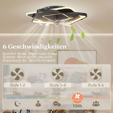 Ventilateur de plafond avec éclairage et télécommande, ventilateur LED 6 vitesses, 3 températures de couleur (1/5)