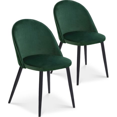 Lot de 2 chaises Cecilia velours Vert pieds noirs (1/2)