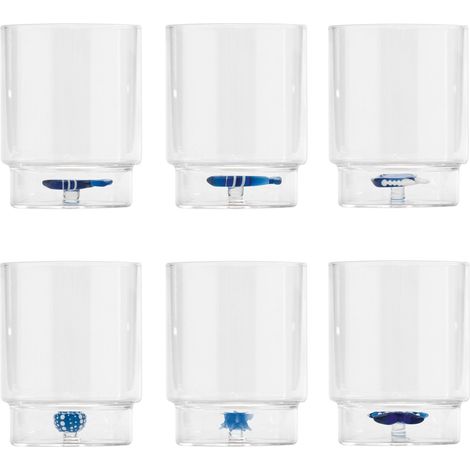 Zafferano Lot De 6 Gobelets Teca Mare En Verre Borosilicaté Fait Main Avec Décors Marins Assortis, Design Empilable Et Élégant (1/2)