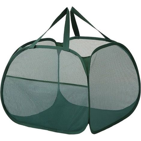 Panier à linge en maille avec large ouverture et poche latérale, respirant, robuste, pliable et peu encombrant, pour le
