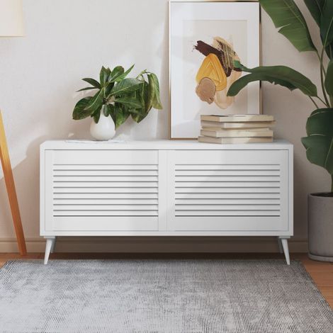 Portes d'armoire à lattes, lot de 2, blanches, 39,5 x 59,4 cm, en bois massif