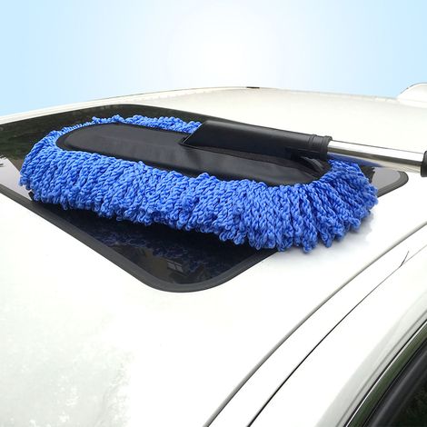 Brosse de lavage auto en microfibre douce anti-rayures, balai à franges multi-usages pour l'entretien de votre voiture, bleue, rétractable (1/5)