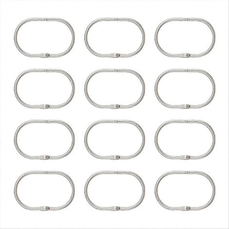 Lot de 12 anneaux de suspension ovales argentés pour rideau de douche (1/5)