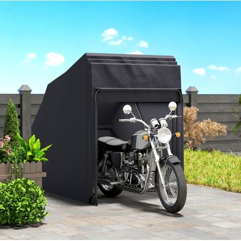 Motorradunterstand 345x135x191 cm schwarz aus 600D Oxford-Gewebe mit Belüftung und einziehbarem Schutz (1/5)
