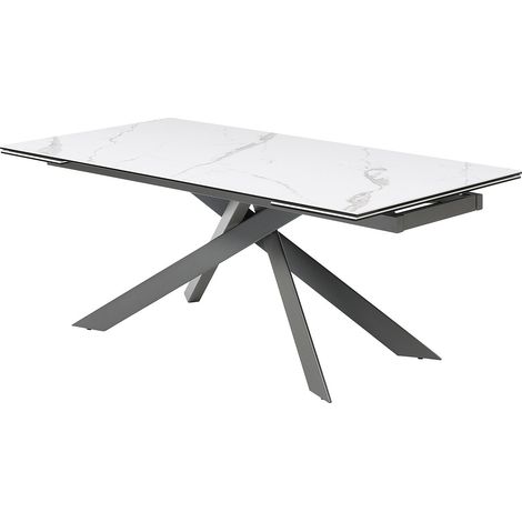 Tavolo pranzo allun. 8-12p Ceramica Vetro temp. Metallo Effetto marmo Bianco e Antracite - COREMA Maison Céphy
