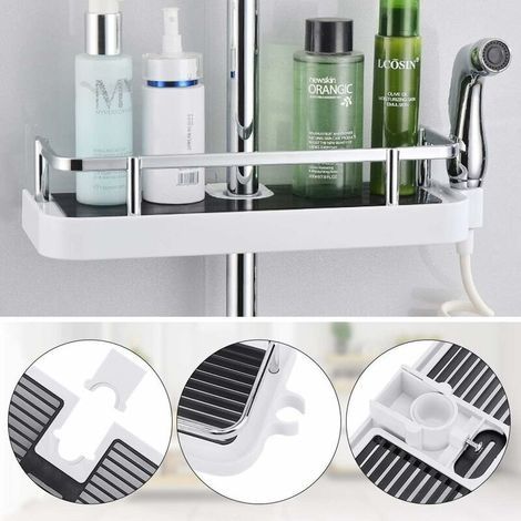 Bohrfreie Duschablage für Duschstangen, verstellbare Duschstangenablage, Badezimmer-Shampoo-Organizer für 22-25 mm Stangen (1/3)