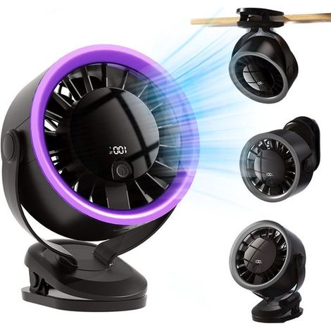 Ventilateur de sécurité rotatif à 360° avec chargement USB et clip ajustable - violet - 100 vitesses de ventilation, matériau ABS résistant (1/5)