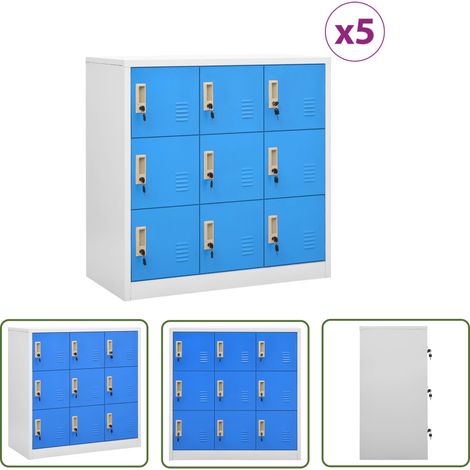The Living Store Armoires à casiers 5 pcs Gris clair et bleu 90x45x92,5 cm Acier - Meuble De Rangement - Armoire Métallique - Armoire Scolaire - Placard Verrouillé - Organisation Maison (1/5)