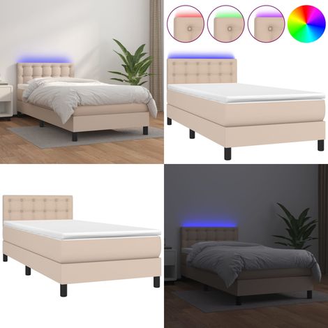 Sommier à lattes de lit avec matelas et LED Cappuccino 90x200cm - Lit Capitonné - Lit Avec Led - Lit Design - Lit Double - Matelas À Ressorts Ensachés - Home & Living (1/5)