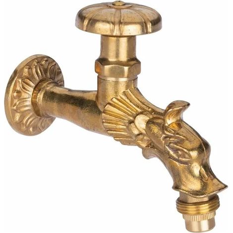 Robinet pour fontaine en laiton poli – Tête de gargouille – Résistant aux intempéries – Pour espaces extérieurs – Hauteur ajustable