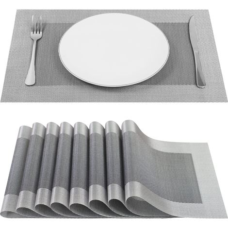 Lot de 8 Sets de Table Vinyle Résistant à l'usure à la Chaleur, Tissées pour Napperons de Cuisine 45 cm 30 cm, Gris (1/5)
