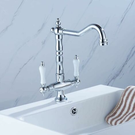 Robinet Rétro en Laiton Céramique Robinet de Salle de Bain à Deux Poignées Robinet d'Evier Mélangeur Robinet de Lavabo (1/4)