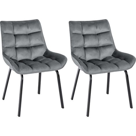 Set di 2 sedie da pranzo generosamente imbottite in velluto grigio scuro con gambe in metallo nero 100007535