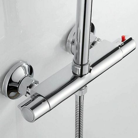 Thermostatische Duscharmatur mit 2 Auslässen (hoch und niedrig), verbrühungssichere, verchromte Messingarmatur für Bad und Badewanne (1/5)