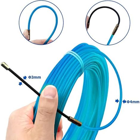 30 m Nylon Needle Thread, Φ 4 mm, with 3 Flexible Guide Heads, Electrician Needle Thread Pass Cable, Electric Wire Threader, Electric Wire Cable Pulling – Blue (1/4)