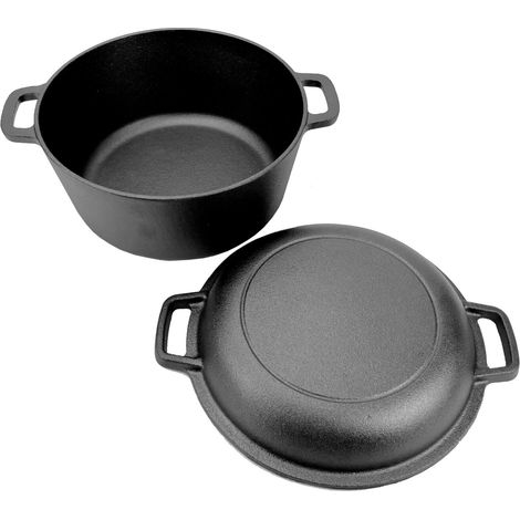 Gusseisenkuss® 2-in-1 Gusstopf mit Pfanne/Deckel Ø 23 cm 3,5 Liter Gusseisen