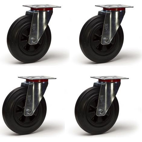 Lot de 4 roulettes pivotantes caoutchouc noir 100 mm - 210 Kg