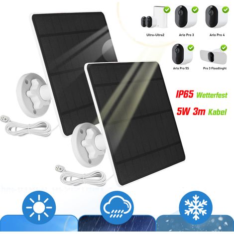 2x 5W Panneau Solaire 5V- IP65- 360° pour Batterie de Caméra de Sécurité Extérieure, pour Arlo Pro 3/4/5S, Ultra/Ultra2 et Pro 3 Floodlight, Charge Magnétique, Câble 3m