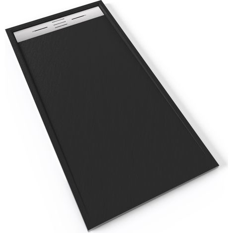 HIEMAL INOX Receveur de douche 80 x 160 cm résine Noir aspect ardoise + bonde inox incluse - Salle de bain (1/5)