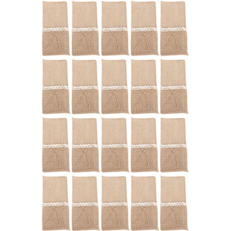 20 Pièces de Rangement pour Couverts en Toile de Jute avec Dentelle, Idéal pour Mariages Champêtres, Anniversaires et Réceptions (1/5)