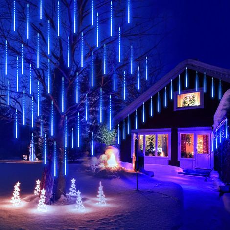 Guirlandes Lumineuses, 30cm 8Tube Météore Pluie Guirlande Lumineuse Extérieur IP44 Decoration Noel Arbre Lumineux Extérieur Douche Pluie Feux pour Maison Arbre Jardin Noël Parti, bleu-Fei Yu (1/5)