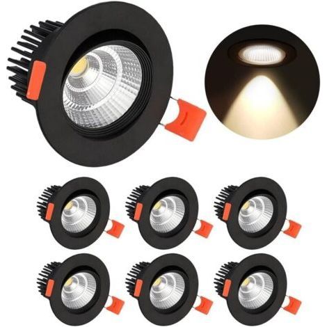 6 x LED Downlights, Plafonniers Encastrables 5W, Blanc chaud IP44 pour Salle de Bain, Cuisine, Salon, Couloir (Noir) (1/3)