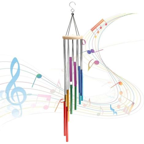 Carillon éolien pour jardin avec 12 tubes en aluminium colorés, tubes en aluminium à suspendre pour décorations de jardin, maison (1/5)