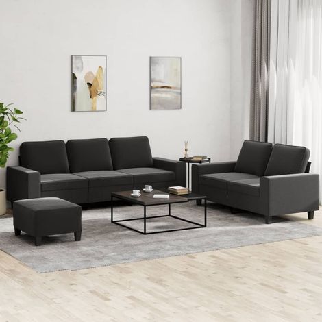 3-tlg. Sofagarnitur Schwarz Stoff (1/5)