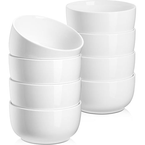 Lot de 8 petits Bols à Céréales en Céramique de 350 ml pour Dessert, Crème glacée, Collation, Soupe, passent au Lave-vaisselle, au Micro-ondes et au Four, 11,4 cm, Blanc (1/5)