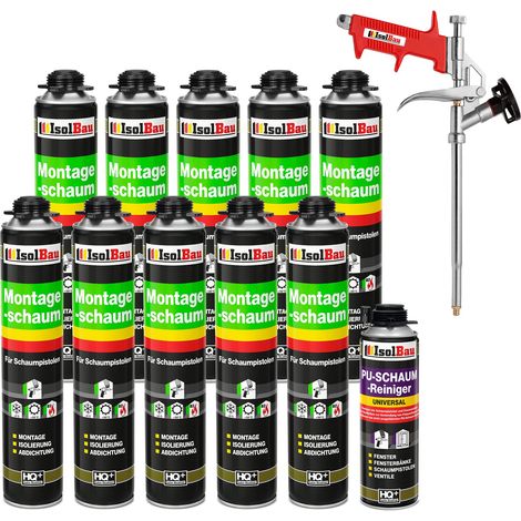Pistolenschaum Bauschaum Montageschaum 10x750ml + 1x PU-Reiniger + Schaumpistole (1/5)
