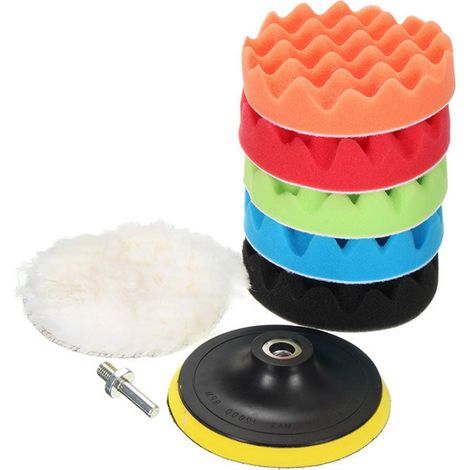 Kit de pulido de coches de 8 piezas con esponjas, que incluye 5 almohadillas de pulido, 1 esponja de lana y 1 soporte adhesivo. (1/4)