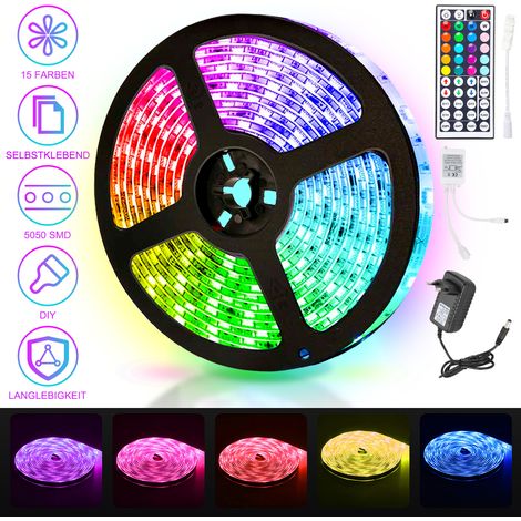 TolleTour 4m ruban LED interieur, guirlande lumineuse auto-adhésive, dimmable, 120 LEDs, changements de couleurs, livré avec télécommande à 44 touches