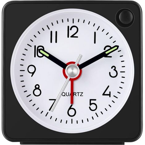 Réveil analogique classique de voyage avec fonction snooze et lumière, mini-réveil, petite taille, réveil silencieux sans tic-tac, réveil crescendo, facile à utiliser (1/5)