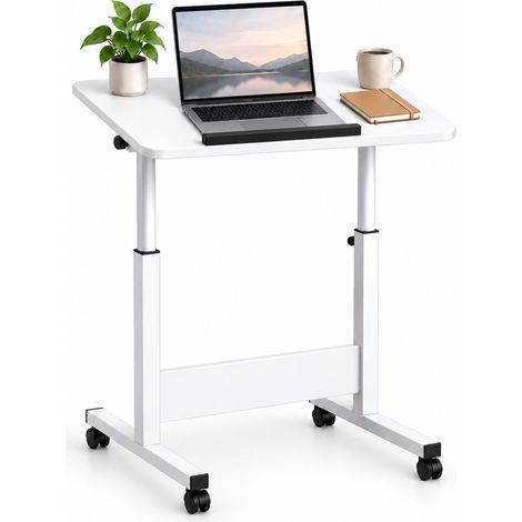 Relaxdays Laptoptisch höhenverstellbar, 67-90 cm, neigbar, Rollen, C-Form, Computertisch Sofa & Bett, Stehpult, weiß (1/5)