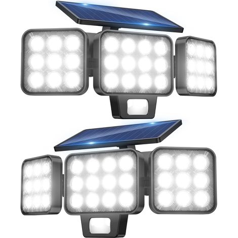 Lampe Solaire Exterieur Detecteur de Mouvement Lot de 2, 3000LM Spot 120 LED Solaire Exterieur Puissant avec 3 Modes, D'éClairage 270 °, IP65 Étanche Lumiere Solaire Applique Exterieur