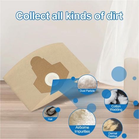 5 Sacs en Papier 20 L pour Aspirateurs Einhell TVC18/20/BT-VC 1250S/INOX 1250S, Sacs Filtrants pour Aspirateurs Eau et Poussière. (1/5)