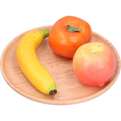 Assiette ronde en bois d'hévéa, plateau de service à thé, plateau à fruits, plateau de rangement alimentaire, 24 cm (1/5)
